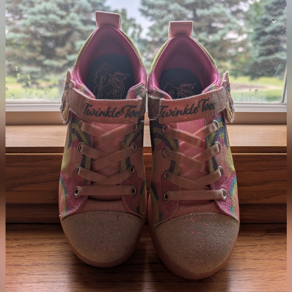 Sketchers Girls Twinkle Toes Pink Glitter Light Up Sneakers Size 1
